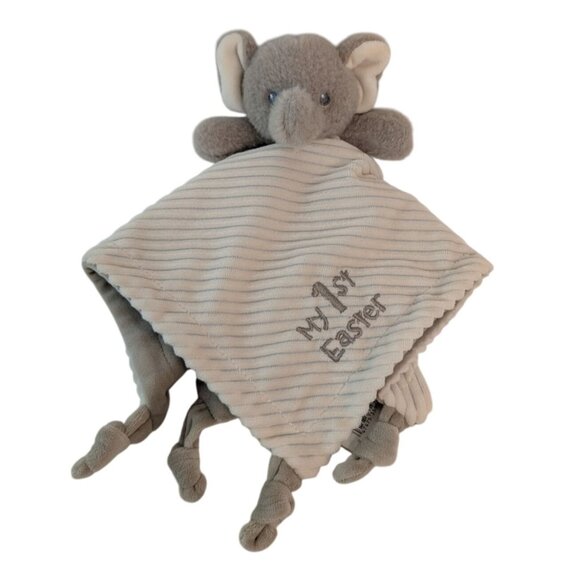 MTY Tan Elephant Lovey My 1st Easter Baby Security Blanket Ribbed Rattle Knots - Picture 1 of 7